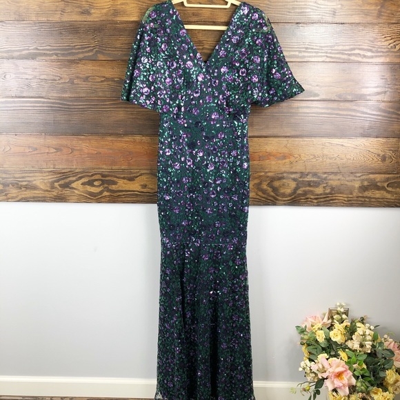 Dress The Population Laine Sequin Lace Gown Violet - Picture 6 of 8